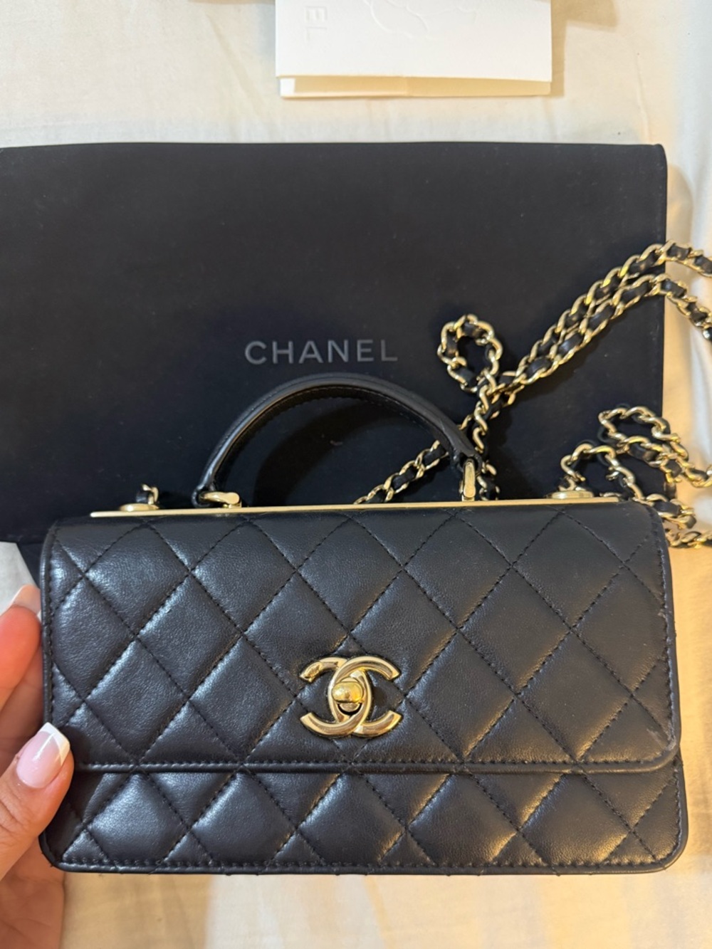 CHANEL (WOC) Quilted Leather Mini Handle Crossbody Bag Gold Hardware w/ receipt - Picture 1 of 7